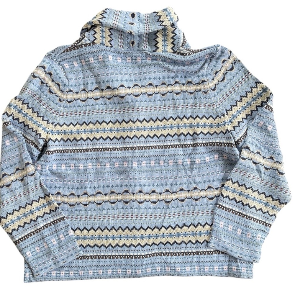 Denim & Co. Light Blue Multicolor Fair Isle Shawl Collar Knit Cardigan Sweater L - Picture 7 of 7